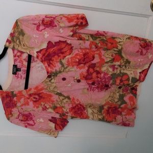 Talbots XP Short Sleeve Button Down Pink, Orange and Green Lightweight Top